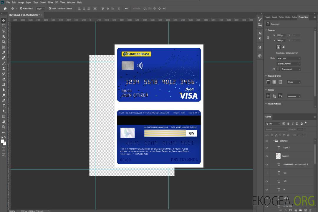 Carte de débit visa bancaire Banco do Brasil au Brésil template